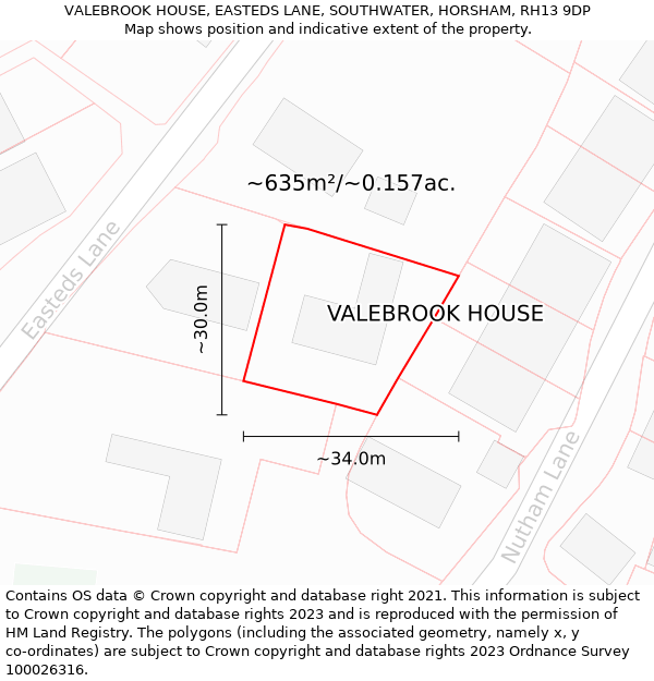 VALEBROOK HOUSE, EASTEDS LANE, SOUTHWATER, HORSHAM, RH13 9DP: Plot and title map