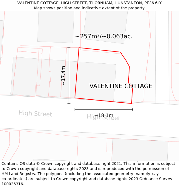 VALENTINE COTTAGE, HIGH STREET, THORNHAM, HUNSTANTON, PE36 6LY: Plot and title map