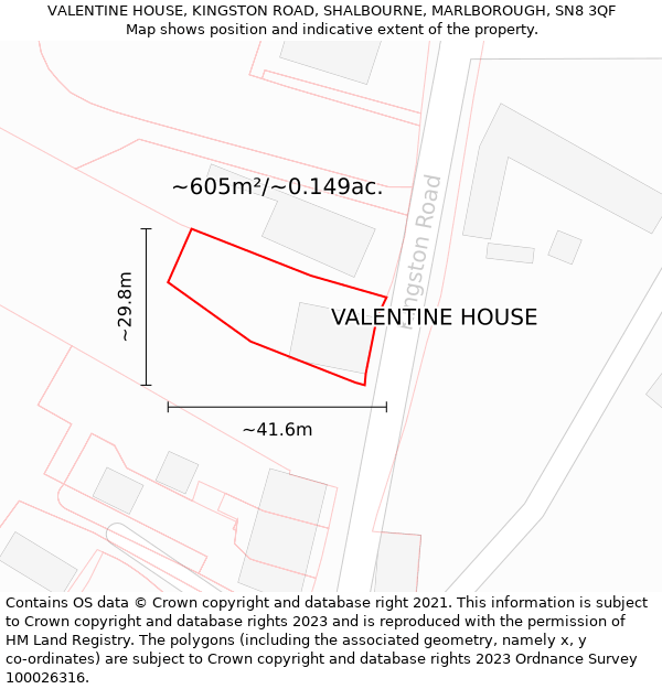 VALENTINE HOUSE, KINGSTON ROAD, SHALBOURNE, MARLBOROUGH, SN8 3QF: Plot and title map