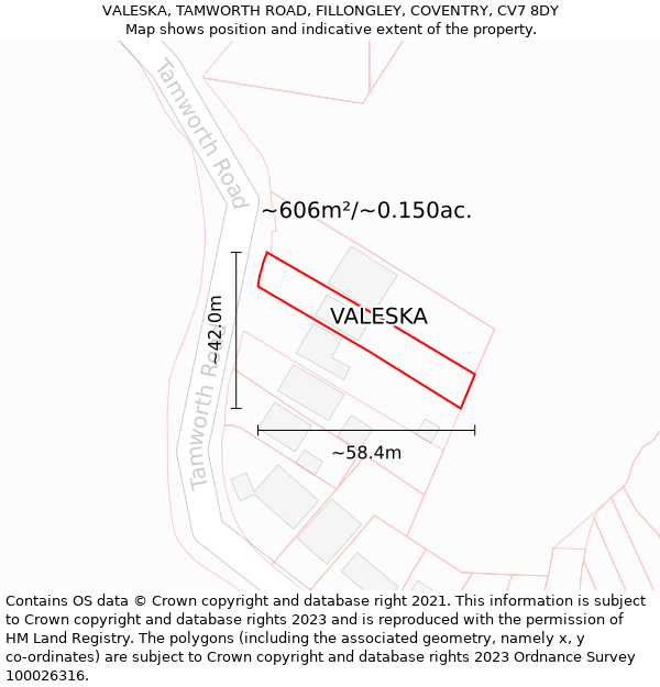 VALESKA, TAMWORTH ROAD, FILLONGLEY, COVENTRY, CV7 8DY: Plot and title map