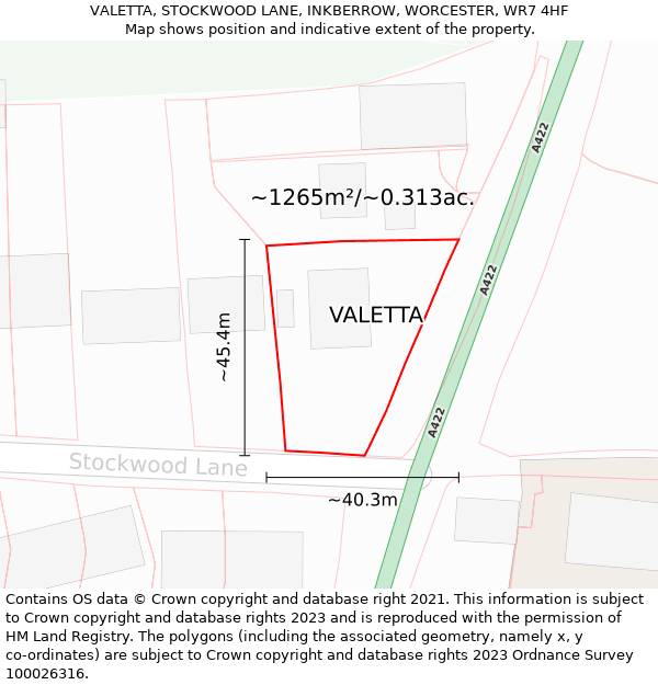 VALETTA, STOCKWOOD LANE, INKBERROW, WORCESTER, WR7 4HF: Plot and title map