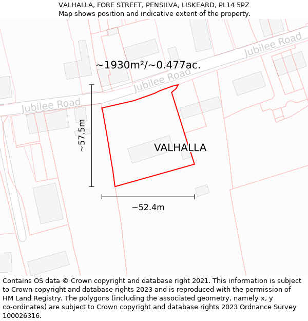 VALHALLA, FORE STREET, PENSILVA, LISKEARD, PL14 5PZ: Plot and title map