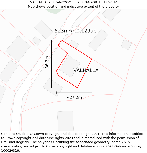 VALHALLA, PERRANCOOMBE, PERRANPORTH, TR6 0HZ: Plot and title map