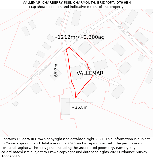 VALLEMAR, CHARBERRY RISE, CHARMOUTH, BRIDPORT, DT6 6BN: Plot and title map