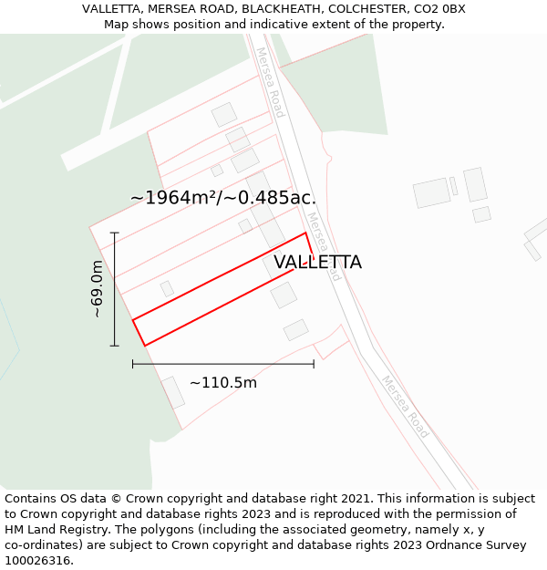 VALLETTA, MERSEA ROAD, BLACKHEATH, COLCHESTER, CO2 0BX: Plot and title map