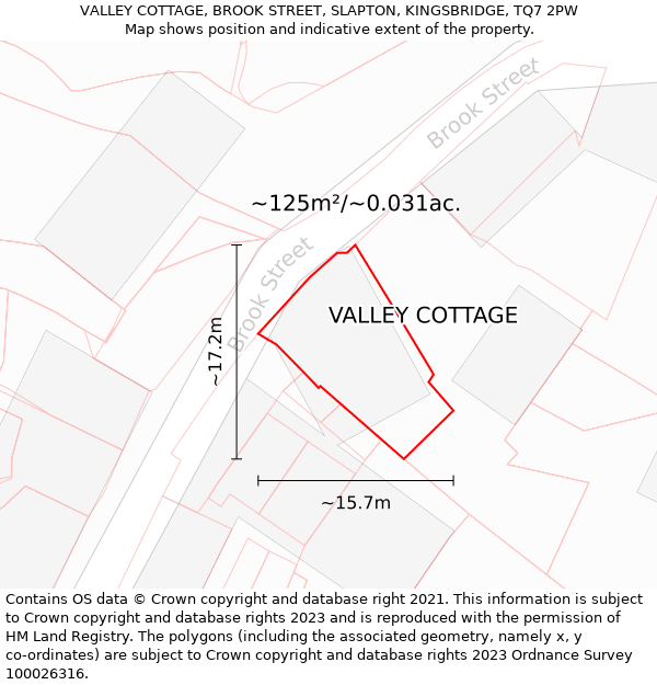 VALLEY COTTAGE, BROOK STREET, SLAPTON, KINGSBRIDGE, TQ7 2PW: Plot and title map