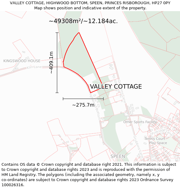 VALLEY COTTAGE, HIGHWOOD BOTTOM, SPEEN, PRINCES RISBOROUGH, HP27 0PY: Plot and title map