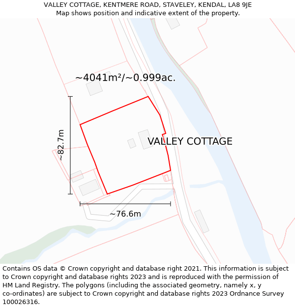VALLEY COTTAGE, KENTMERE ROAD, STAVELEY, KENDAL, LA8 9JE: Plot and title map