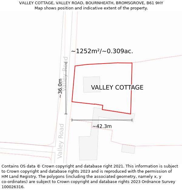 VALLEY COTTAGE, VALLEY ROAD, BOURNHEATH, BROMSGROVE, B61 9HY: Plot and title map