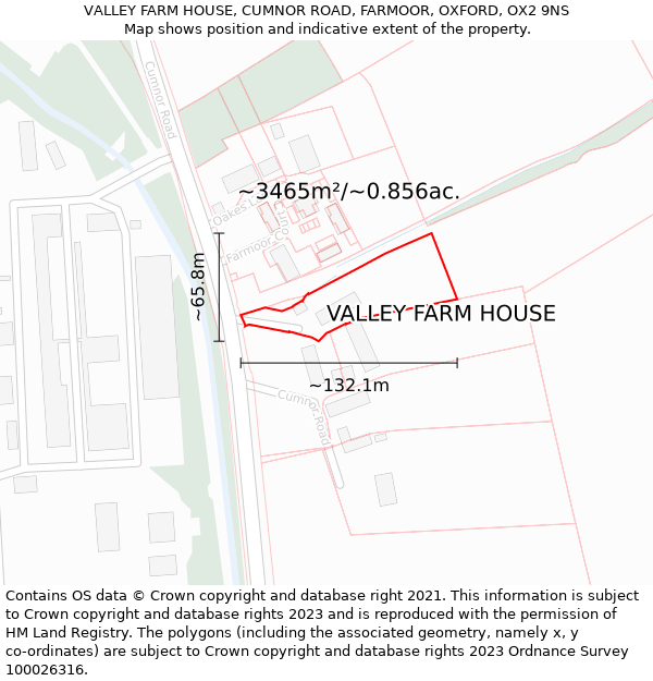 VALLEY FARM HOUSE, CUMNOR ROAD, FARMOOR, OXFORD, OX2 9NS: Plot and title map