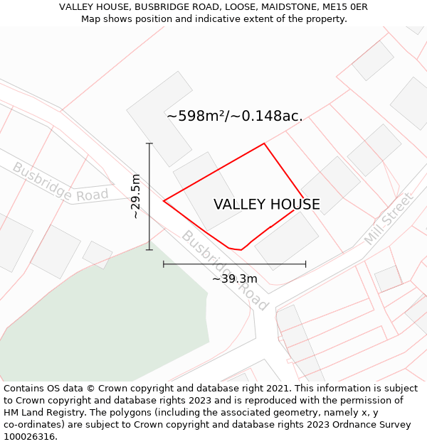 VALLEY HOUSE, BUSBRIDGE ROAD, LOOSE, MAIDSTONE, ME15 0ER: Plot and title map