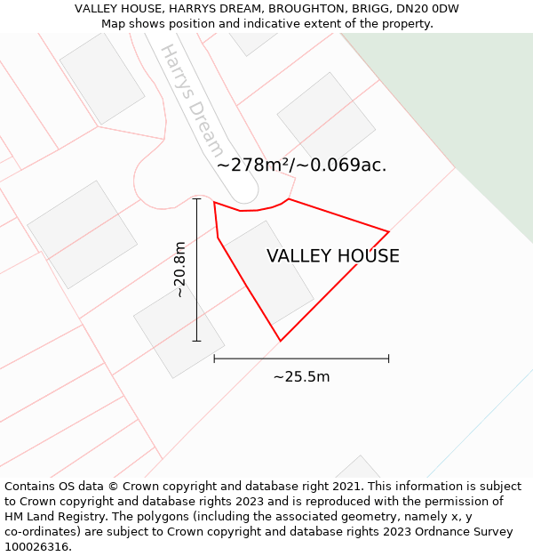 VALLEY HOUSE, HARRYS DREAM, BROUGHTON, BRIGG, DN20 0DW: Plot and title map