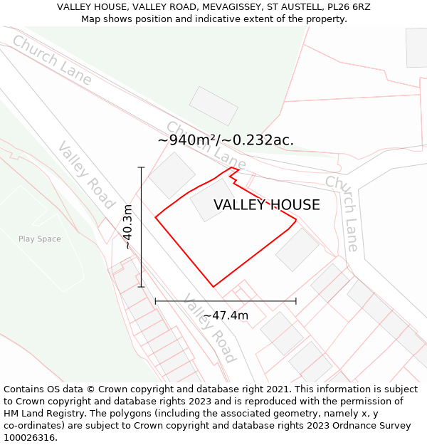 VALLEY HOUSE, VALLEY ROAD, MEVAGISSEY, ST AUSTELL, PL26 6RZ: Plot and title map