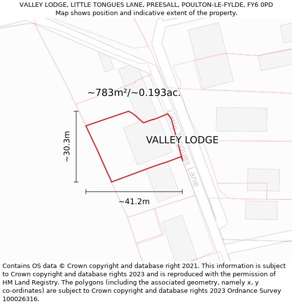 VALLEY LODGE, LITTLE TONGUES LANE, PREESALL, POULTON-LE-FYLDE, FY6 0PD: Plot and title map