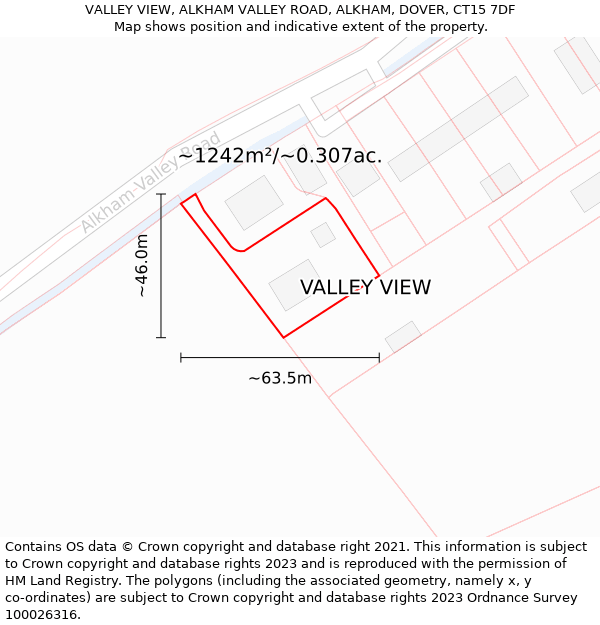 VALLEY VIEW, ALKHAM VALLEY ROAD, ALKHAM, DOVER, CT15 7DF: Plot and title map