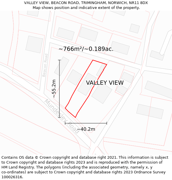 VALLEY VIEW, BEACON ROAD, TRIMINGHAM, NORWICH, NR11 8DX: Plot and title map