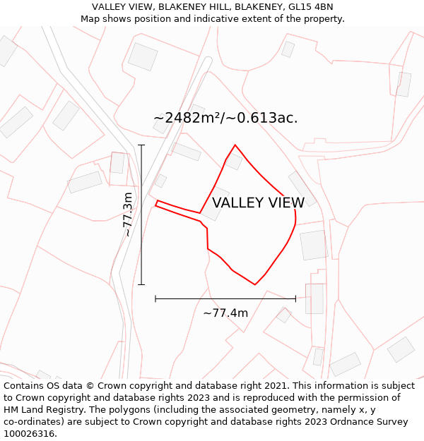 VALLEY VIEW, BLAKENEY HILL, BLAKENEY, GL15 4BN: Plot and title map