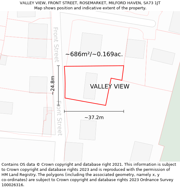 VALLEY VIEW, FRONT STREET, ROSEMARKET, MILFORD HAVEN, SA73 1JT: Plot and title map