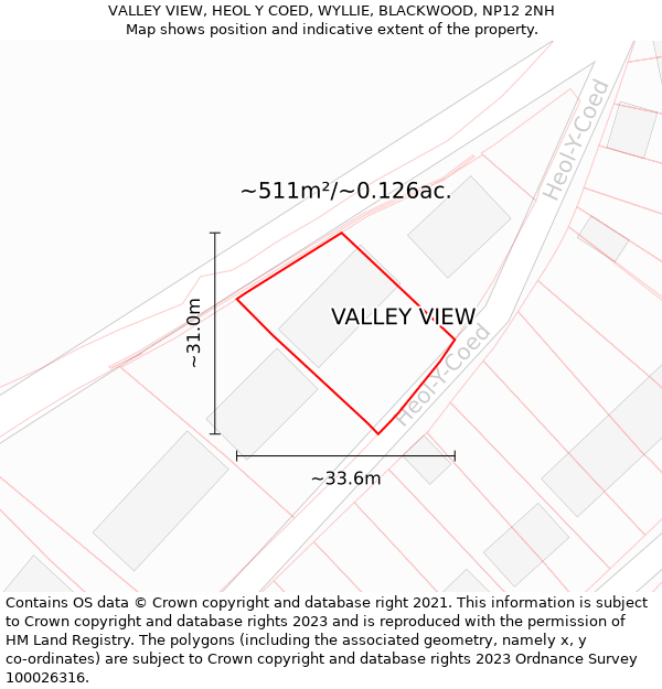 VALLEY VIEW, HEOL Y COED, WYLLIE, BLACKWOOD, NP12 2NH: Plot and title map