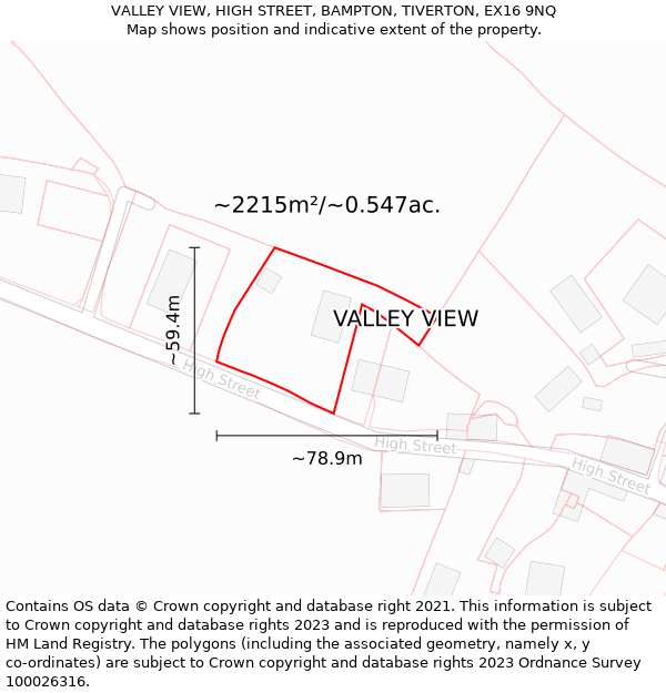 VALLEY VIEW, HIGH STREET, BAMPTON, TIVERTON, EX16 9NQ: Plot and title map