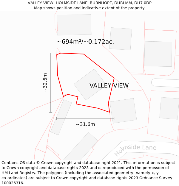 VALLEY VIEW, HOLMSIDE LANE, BURNHOPE, DURHAM, DH7 0DP: Plot and title map