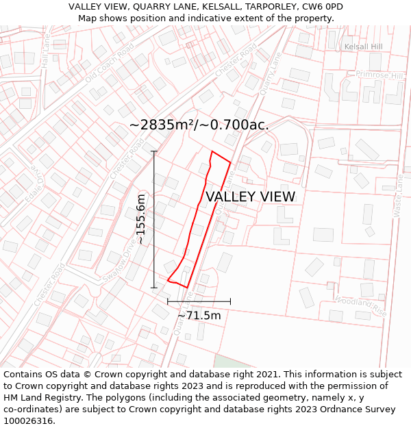 VALLEY VIEW, QUARRY LANE, KELSALL, TARPORLEY, CW6 0PD: Plot and title map