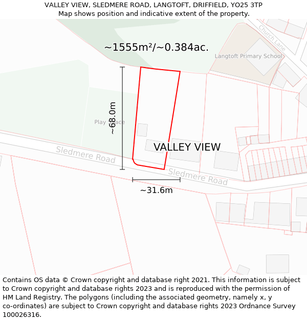 VALLEY VIEW, SLEDMERE ROAD, LANGTOFT, DRIFFIELD, YO25 3TP: Plot and title map