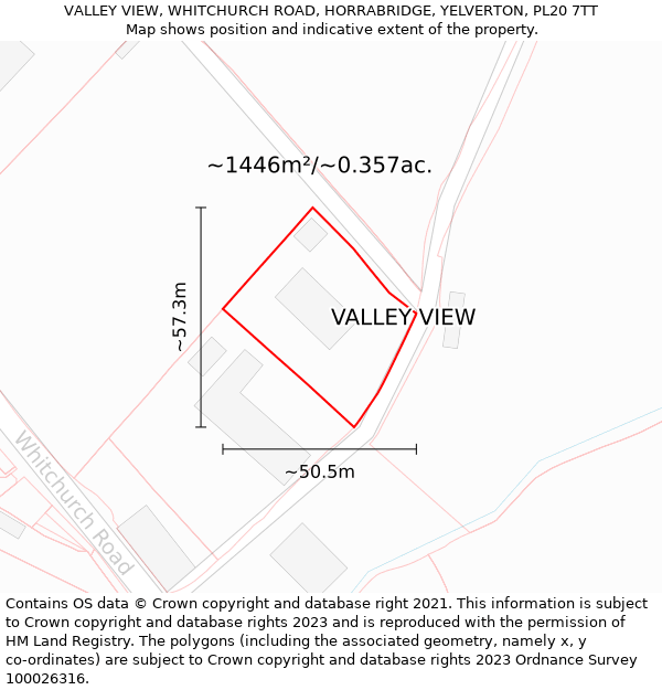VALLEY VIEW, WHITCHURCH ROAD, HORRABRIDGE, YELVERTON, PL20 7TT: Plot and title map