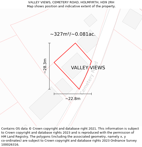 VALLEY VIEWS, CEMETERY ROAD, HOLMFIRTH, HD9 2RH: Plot and title map