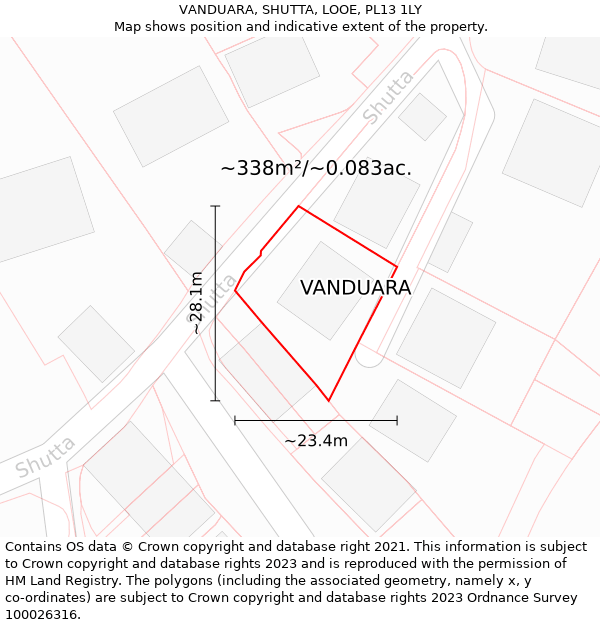 VANDUARA, SHUTTA, LOOE, PL13 1LY: Plot and title map