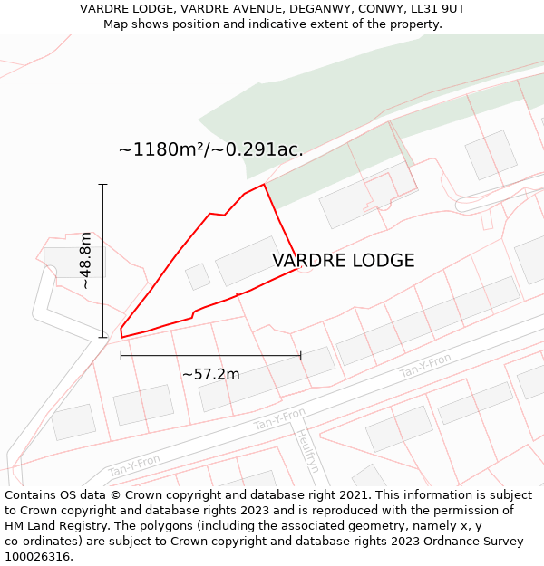 VARDRE LODGE, VARDRE AVENUE, DEGANWY, CONWY, LL31 9UT: Plot and title map