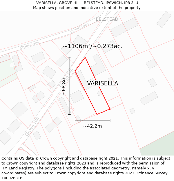 VARISELLA, GROVE HILL, BELSTEAD, IPSWICH, IP8 3LU: Plot and title map