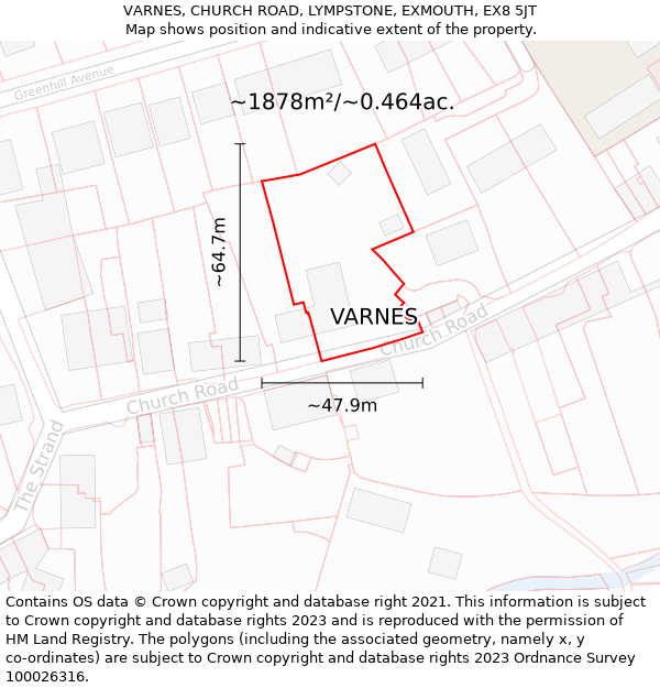 VARNES, CHURCH ROAD, LYMPSTONE, EXMOUTH, EX8 5JT: Plot and title map