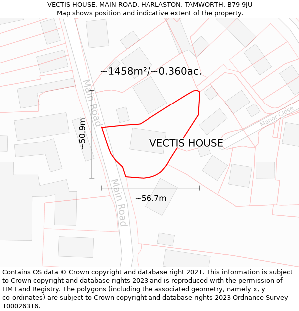 VECTIS HOUSE, MAIN ROAD, HARLASTON, TAMWORTH, B79 9JU: Plot and title map