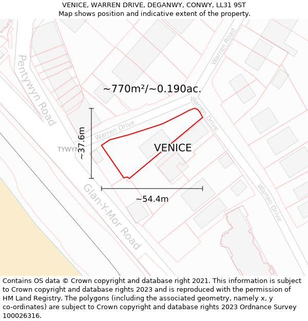 VENICE, WARREN DRIVE, DEGANWY, CONWY, LL31 9ST: Plot and title map