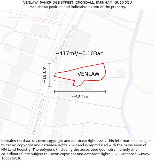 VENLAW, PANKRIDGE STREET, CRONDALL, FARNHAM, GU10 5QU: Plot and title map