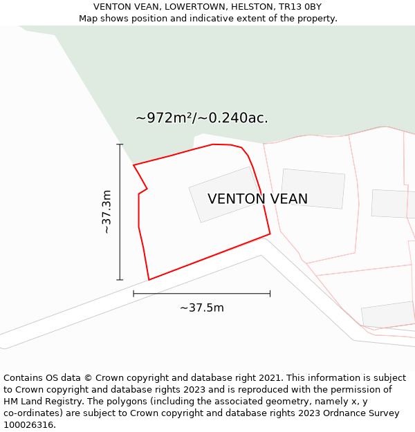 VENTON VEAN, LOWERTOWN, HELSTON, TR13 0BY: Plot and title map