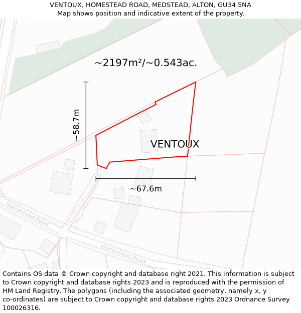 VENTOUX, HOMESTEAD ROAD, MEDSTEAD, ALTON, GU34 5NA: Plot and title map