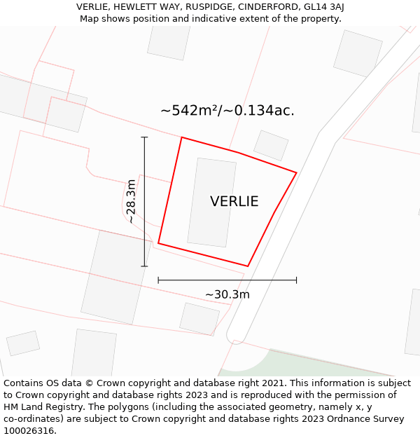 VERLIE, HEWLETT WAY, RUSPIDGE, CINDERFORD, GL14 3AJ: Plot and title map