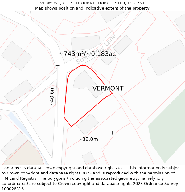 VERMONT, CHESELBOURNE, DORCHESTER, DT2 7NT: Plot and title map