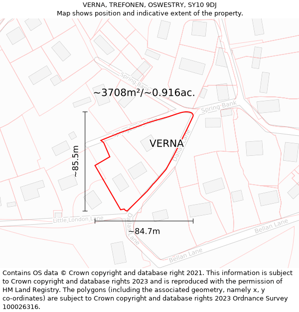 VERNA, TREFONEN, OSWESTRY, SY10 9DJ: Plot and title map