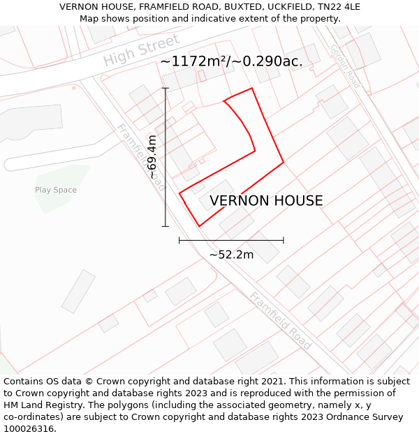 VERNON HOUSE, FRAMFIELD ROAD, BUXTED, UCKFIELD, TN22 4LE: Plot and title map