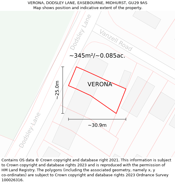 VERONA, DODSLEY LANE, EASEBOURNE, MIDHURST, GU29 9AS: Plot and title map