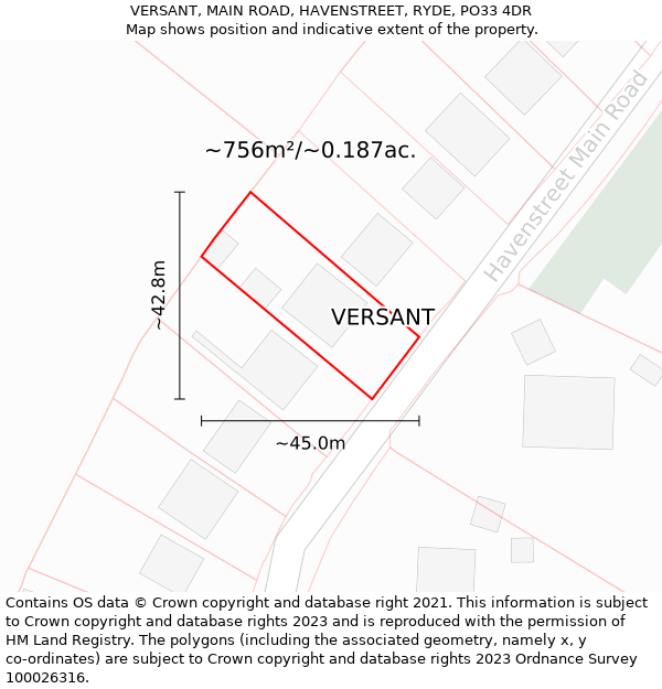 VERSANT, MAIN ROAD, HAVENSTREET, RYDE, PO33 4DR: Plot and title map