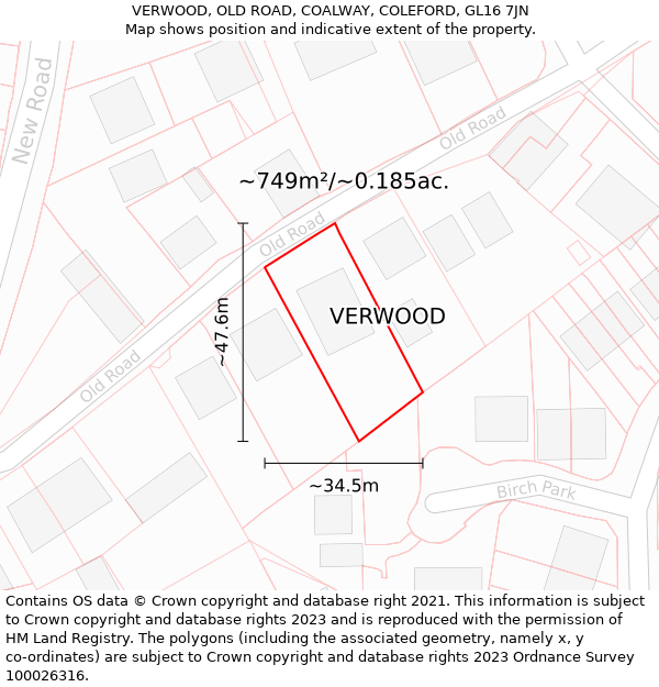 VERWOOD, OLD ROAD, COALWAY, COLEFORD, GL16 7JN: Plot and title map