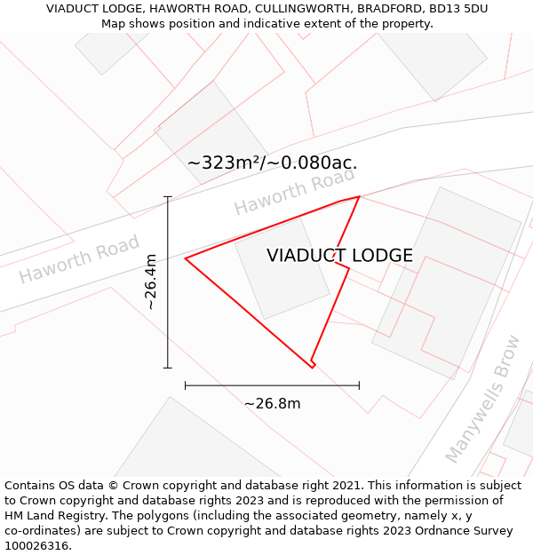 VIADUCT LODGE, HAWORTH ROAD, CULLINGWORTH, BRADFORD, BD13 5DU: Plot and title map