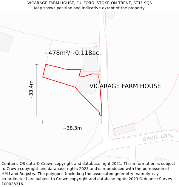 VICARAGE FARM HOUSE, FULFORD, STOKE-ON-TRENT, ST11 9QS: Plot and title map