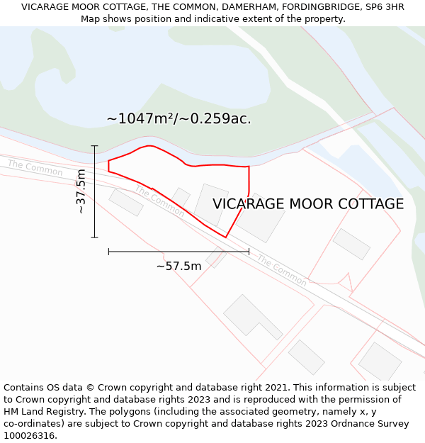 VICARAGE MOOR COTTAGE, THE COMMON, DAMERHAM, FORDINGBRIDGE, SP6 3HR: Plot and title map