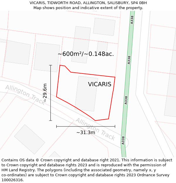 VICARIS, TIDWORTH ROAD, ALLINGTON, SALISBURY, SP4 0BH: Plot and title map