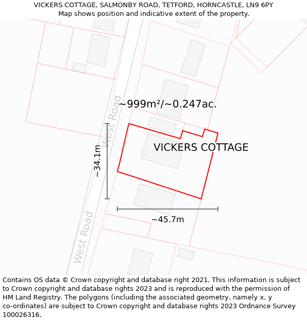 VICKERS COTTAGE, SALMONBY ROAD, TETFORD, HORNCASTLE, LN9 6PY: Plot and title map